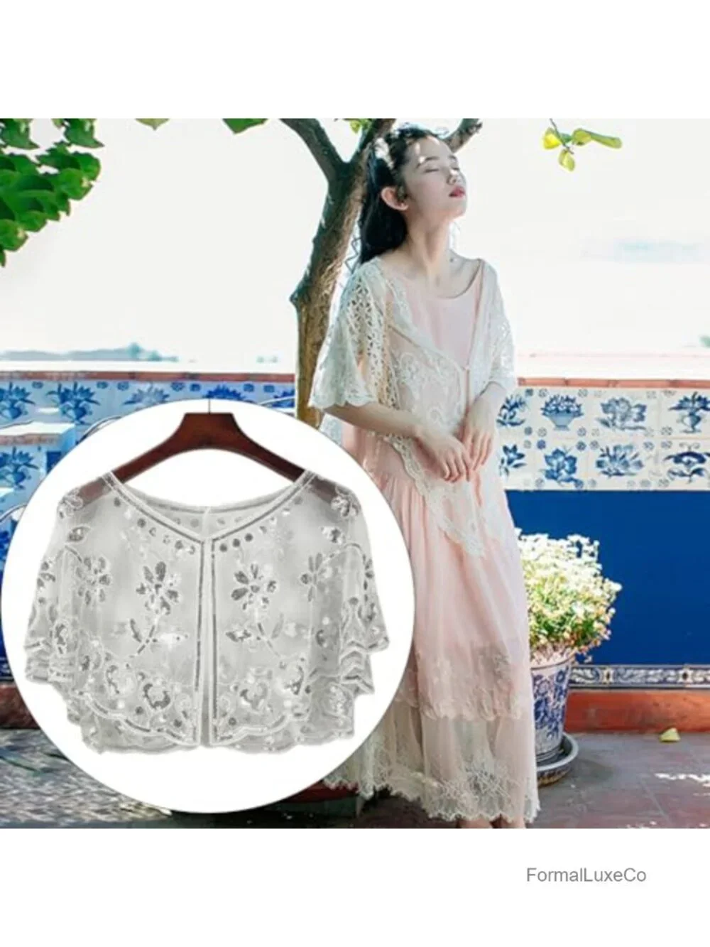 Sequin Beaded Evening Shawl Wrap Flapper Cape Bridal Party Wedding Formal